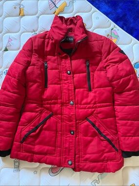 Guess Red Quilted Puffer Coat